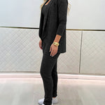 Women's 3-Piece Knit Set Shawl Collar Cardigan with Crop Tank and High Waisted Slim Fit Pants Casual Loungewear