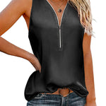 Womens Satin Tops V Neck Silk Tank Top Summer Camisole Sleeveless Blouse Loose Cami Zipper Basic Shirt - Nadorine (Us Only)