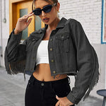 Long Sleeve Crop Denim Jacket - Nadorine (Us Only)