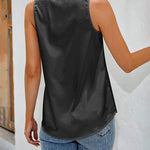 Womens Satin Tops V Neck Silk Tank Top Summer Camisole Sleeveless Blouse Loose Cami Zipper Basic Shirt - Nadorine (Us Only)