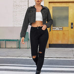Long Sleeve Crop Denim Jacket - Nadorine (Us Only)
