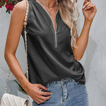 Womens Satin Tops V Neck Silk Tank Top Summer Camisole Sleeveless Blouse Loose Cami Zipper Basic Shirt - Nadorine (Us Only)