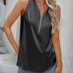 Womens Satin Tops V Neck Silk Tank Top Summer Camisole Sleeveless Blouse Loose Cami Zipper Basic Shirt - Nadorine (Us Only)