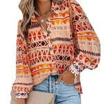 Nadorine Printed Lantern Long Sleeve Blouse