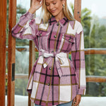 Nadorine Plaid Shacket Jacket Button Down Trench Coats