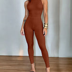 Women's Halter Neck Backless Jumpsuit Ribbed Knit Slim Fit Sleeveless Romper Sexy Party Clubwear