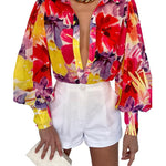 Nadorine Printed Lantern Long Sleeve Blouse