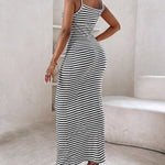 Women's Striped Ribbed Knit Maxi Dress Slim Fit Sleeveless Cami Dress Beach Vacation Sundress