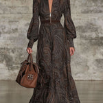 Fashion Retro Paisley Pattern Zipper Maxi Dress