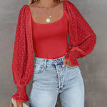 Puff Long Sleeve Bodysuit Leotard Sheer Top - Nadorine (Us Only)