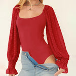 Puff Long Sleeve Bodysuit Leotard Sheer Top - Nadorine (Us Only)
