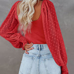 Puff Long Sleeve Bodysuit Leotard Sheer Top - Nadorine (Us Only)
