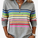 Jeanette – Rainbow Striped Zip-Neck Sweatshirt