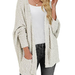 Nadorine Women's 2023 Fall Winter Popcorn Cardigan Open Front Batwing Sleeve Oversized Chunky Knit Sweater with Pockets