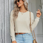 Nadorine Crop Tops Loose Ribbed Knit Cropped T-Shirts