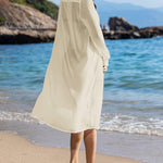 Women's Swimsuit Beach Cover Up Cardigan Bathing Suit Button Down Shirt Roll-up Sleeve Bikini Beach Wear S-3XL - Nadorine (Us Only)