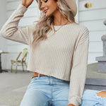 Nadorine Crop Tops Loose Ribbed Knit Cropped T-Shirts
