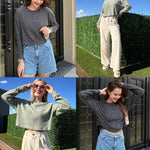 Nadorine Crop Tops Loose Ribbed Knit Cropped T-Shirts