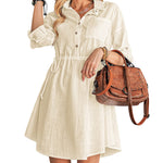 Linen Tunic Dress Shirts Boho Coverup Dresses with Belt - Nadorine (Us Only)