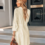 Linen Tunic Dress Shirts Boho Coverup Dresses with Belt - Nadorine (Us Only)