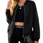 Faux Bomber Zip Up Lightweight Jacket Coat with Pockets - Nadorine (Us Only)