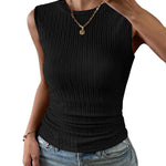 Nadorine High Neck Tank Top Casual Ribbed Knit Shirts