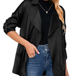 Womens Oversized Blazer Jackets Satin Roll Sleeve Open Front Casual Work Cardigan Jacket with Pockets - Nadorine (Us Only)