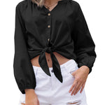 Tie Knot Front Tops Cotton Blouse Shirts - Nadorine (Us Only)