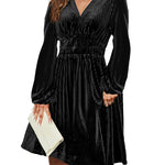 Nadorine Velvet Dress V-Neck Long Sleeve Stretch Mini Dress