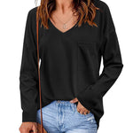 Nadorine Women Waffle Knit Tops Casual Long Sleeve Shirts Solid Color V Neck Shirt