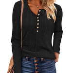 Nadorine Sweaters Ribbed Knit Long Sleeve Henley Shirts