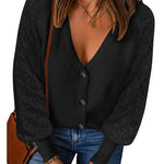 Lantern Sleeve Button Down Cable Knit Sweate - Nadorine (Us Only)
