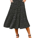Women's Midi Skirts Elastic High Waist Skirt Polka Dot Casual Pleated Skirt with Pockets - Nadorine (Us Only)