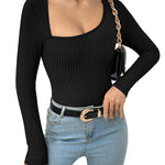 Nadorine Women's Bodysuit 2023 One Piece Asymmetrical Neck Long Sleeve Ribbed Slim Thong Body Suit Tops for Women
