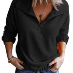 Women's Long Sleeve Sweatshirt Lapel Half Zip Pullover Drop Shoulder Fleece Pullover Tops S-3XL - Nadorine (Us Only)