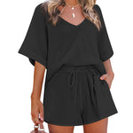 Women's 2 Piece Cotton Linen Tracksuit Short Sleeve Casual Shorts Set V Neck Beach Outfits - Nadorine (Us Only)
