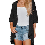 Women Swiss Dot Chiffon Cardigan Lightweight Beach Cover Up 3/4 Sleeve Cardigan - Nadorine (Us Only)