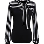 Nadorine Bow Tie Neck Long Sleeve Shirts Work Tops