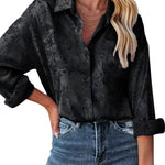 Satin Silk Shirt Floral Button Down Blouse - Nadorine (Us Only)