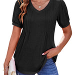 Nadorine Puff Short Sleeve Boho V Neck Floral Blouse
