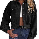 Women's Fashion Cropped Shacket Long SLeeve Trendy Button Down Corduroy Shirts Shacket Jackets - Nadorine (Us Only)