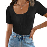 Nadorine Short Sleeve Square Neck Slim Fitted Tops