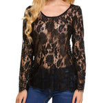 Sexy Sheer Floral Lace Blouse Top - Nadorine (Us Only)