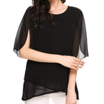 Womens Casual Scoop Neck Loose Top 3/4 Sleeve Chiffon Blouse Shirt Tops - Nadorine (Us Only)