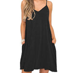 Women's Swimwear Coverups Tank Sundresses Beach Spaghetti Strap Dress Bikini Cover Up Swing Strap Dresses with Pockets - Nadorine (Us Only)