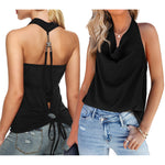 Nadorine Cowl Neck Halter Top Sleeveless Backless Shirt