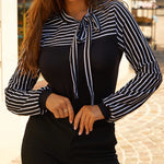 Nadorine Bow Tie Neck Long Sleeve Shirts Work Tops
