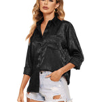 Satin Silk Shirt Floral Button Down Blouse - Nadorine (Us Only)