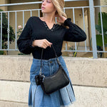 Nadorine Women Casual V Neck T-Shirts Ruffle Long Sleeve Shirt Eyelet Loose Blouses S-XXL