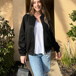 Faux Bomber Zip Up Lightweight Jacket Coat with Pockets - Nadorine (Us Only)